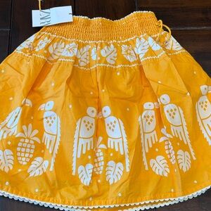 Zara Yellow Parrot Print Smocked Waist Skirt